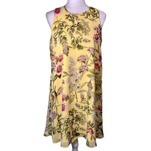 Tommy Hilfiger Yellow Floral Botanical Shift Dress Sleeveless Keyhole Back Sz 8